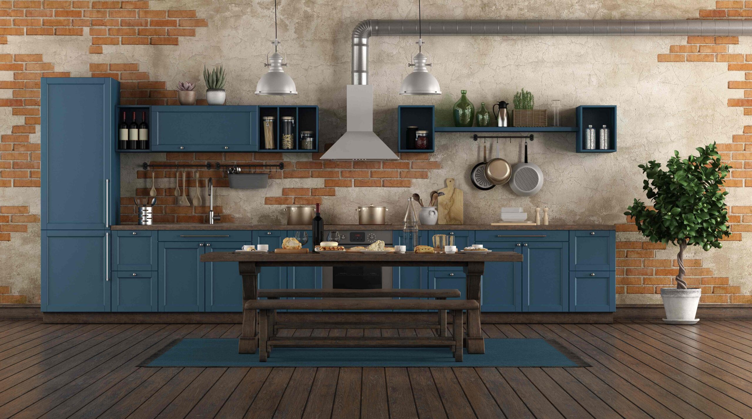 classic style blue kitchen in a old room 2VYHQZ9 1 scaled