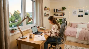 dormitorio juvenil para chica con silla ergonómica