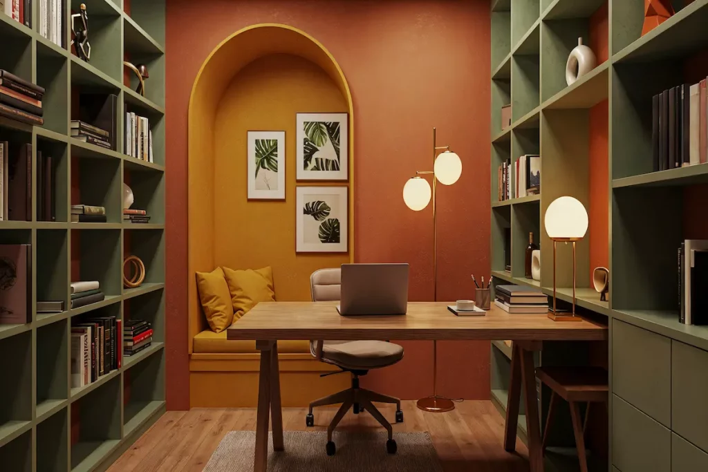 estanterias hasta el techo en estudio amueblar estudio pequeño