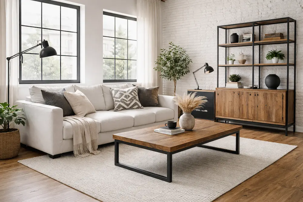 salon nordico combinado con industrial combinar estilos decorativos