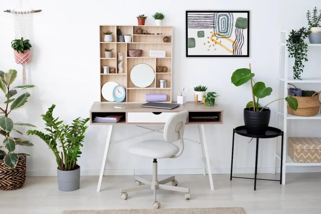 un estudio moderno con plantas ideas para decorar un estudio pequeno